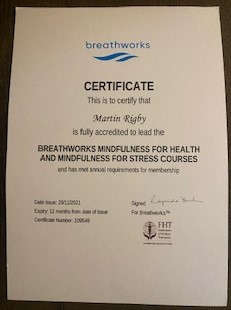 Photo of Breathworks accreditation certificate.